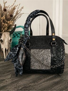 Dark Western Handbag • Genuine Leather • Hair on Hide • Mini Crossbody